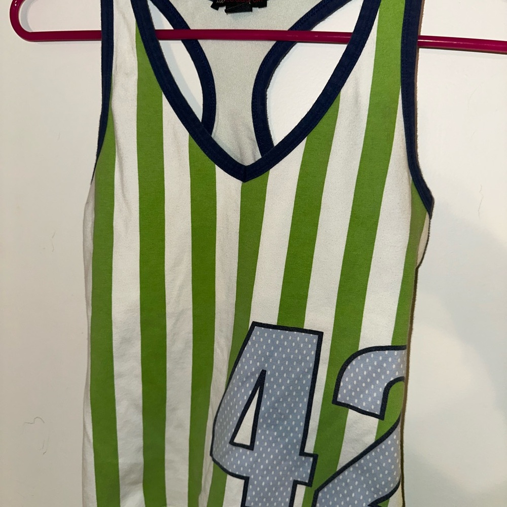 Green and White Striped Kids Tank Top